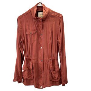 Ci Sono Jacket Shacket M Rust Lightweight Cinched Waist Gold Zipper Snap Pockets